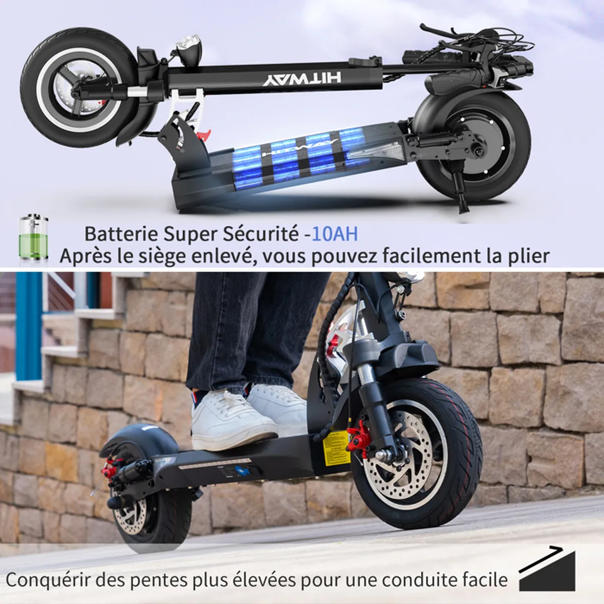 Hitway trottinette électrique pliable avec siège amovible 10” 800w moteur  batterie 10ah écran lcd scooter – CELIFRE